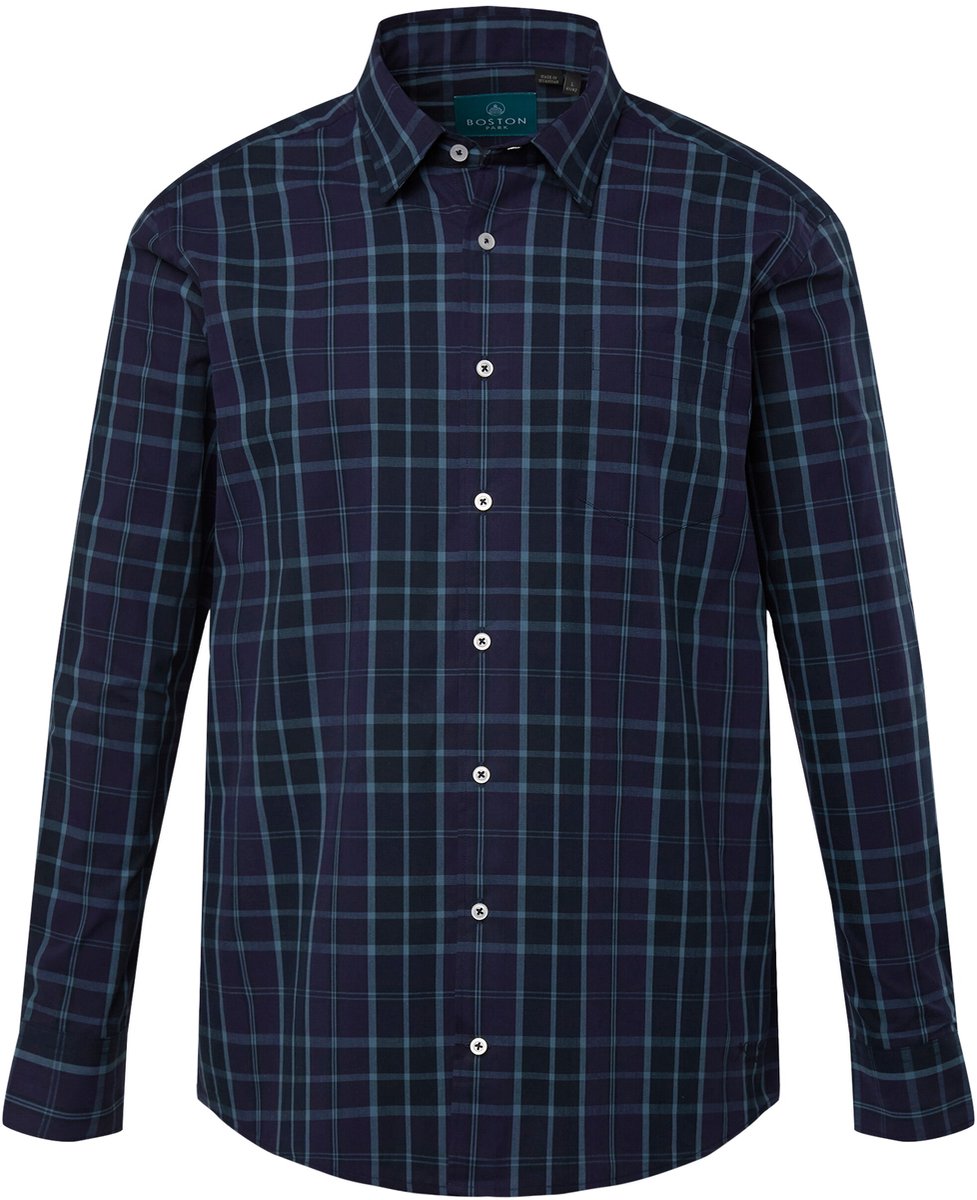 Boston Park - Heren - Geruit overhemd lange mouwen kentkraag - Navy blauw - Maat XL