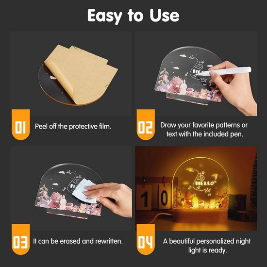 Gepersonaliseerde lamp voor meisjes, nachtlampje voor kinderen, nachtlampje van acryl, nachtlampje voor doop, cadeau voor kinderen, geboortecadeau, voor jongens en meisjes van Merkloos — afbeelding 5