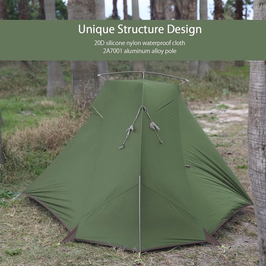 Naturehike Tagar Ultralight Backpack Tent One Layer Cycling Tent for 1.2 Persons (1P-Light Green) — afbeelding 3