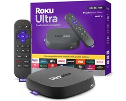 Roku Ultra 2024 - Ultieme streaming-speler - 4K-streamingapparaat voor tv met HDR10+, Dolby Vision & Atmos - Bluetooth en Wi-Fi 6 - Oplaadbare spraakafstandsbediening Pro met verlichte knoppen -