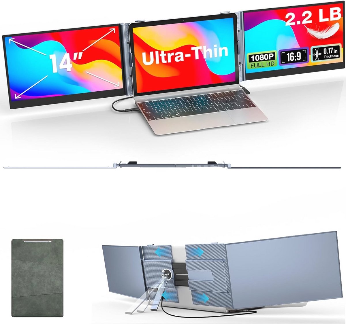 Draagbare Monitor 14 inch - Full HD 1080p Scherm voor Laptop - Ideaal voor Multitasking