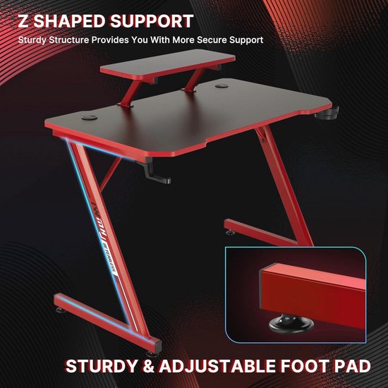 Ergonomische Gaming Desk met Koolstofvezel Tafelblad en Verstelbare Monitorplank — afbeelding 5
