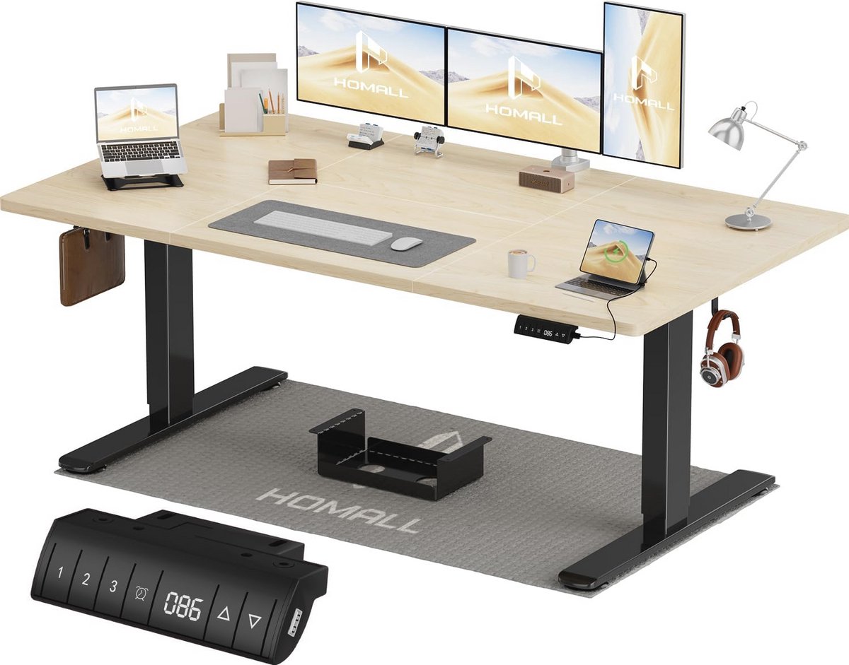 Verstelbaar Elektrisch Bureau 160x80 cm met Geheugenfunctie - Beige en Zwart