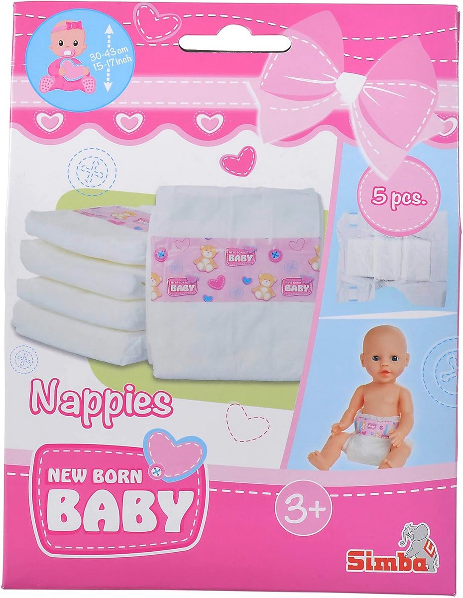 Luiers voor Poppen 38-43 cm - 5 Stuks - Speelgoedaccessoires voor Kinderen vanaf 3 Jaar
