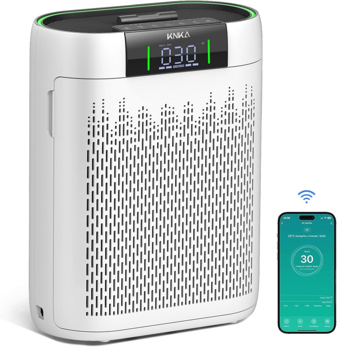 Luchtreiniger voor Grote Ruimtes tot 1450 ft² - HEPA Filtratie, Luchtkwaliteitsmonitor en Slimme Wifi Bediening