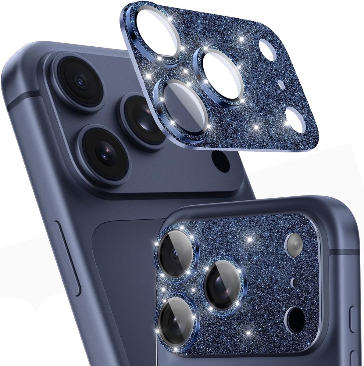 Zandarix Geschikt voor Apple iPhone 17 Pro - Camera Lens Beschermer - Ultra-HD Volledige Dekking 9H Hardheid - Glitter - Glitterblauw