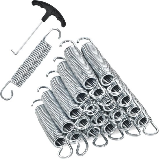 20 trampolineveren met T-haken - 140 mm en 180 mm - verzinkt staal - weerbestendig