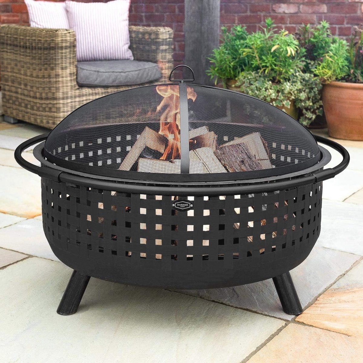 Geweven Buiten Vuurschaal - Tuin Firepit Bowl met Vonkscherm en Houtrooster