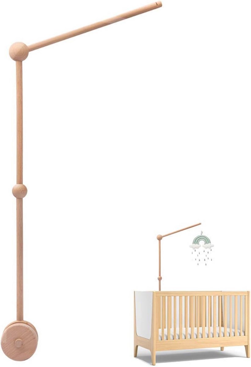 Mobiele Babywieghouder - Houten Houder voor Kindermobiel - Babybedbevestiging - Decoratieve Bedbelhouder