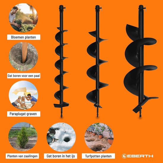 Grondboor Tuinboor Tuinspiraal Set - 3 Boren, Staal, 100-200mm — afbeelding 2