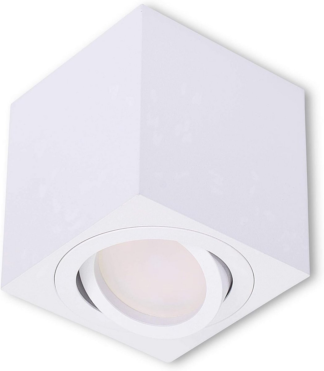 Wit LED opbouwlamp 9 watt koud wit GU10 230V - 80x84 mm aluminium - plafondinbouwlamp voor loft