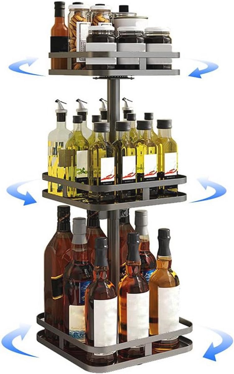 Draaiende Keuken Organizer - 3 Laags Kruidenrek met Antislip Onderzijde