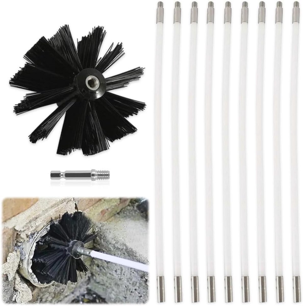 Chimney Brush Set with Flexible Rods and Brush Head for Effective Cleaning