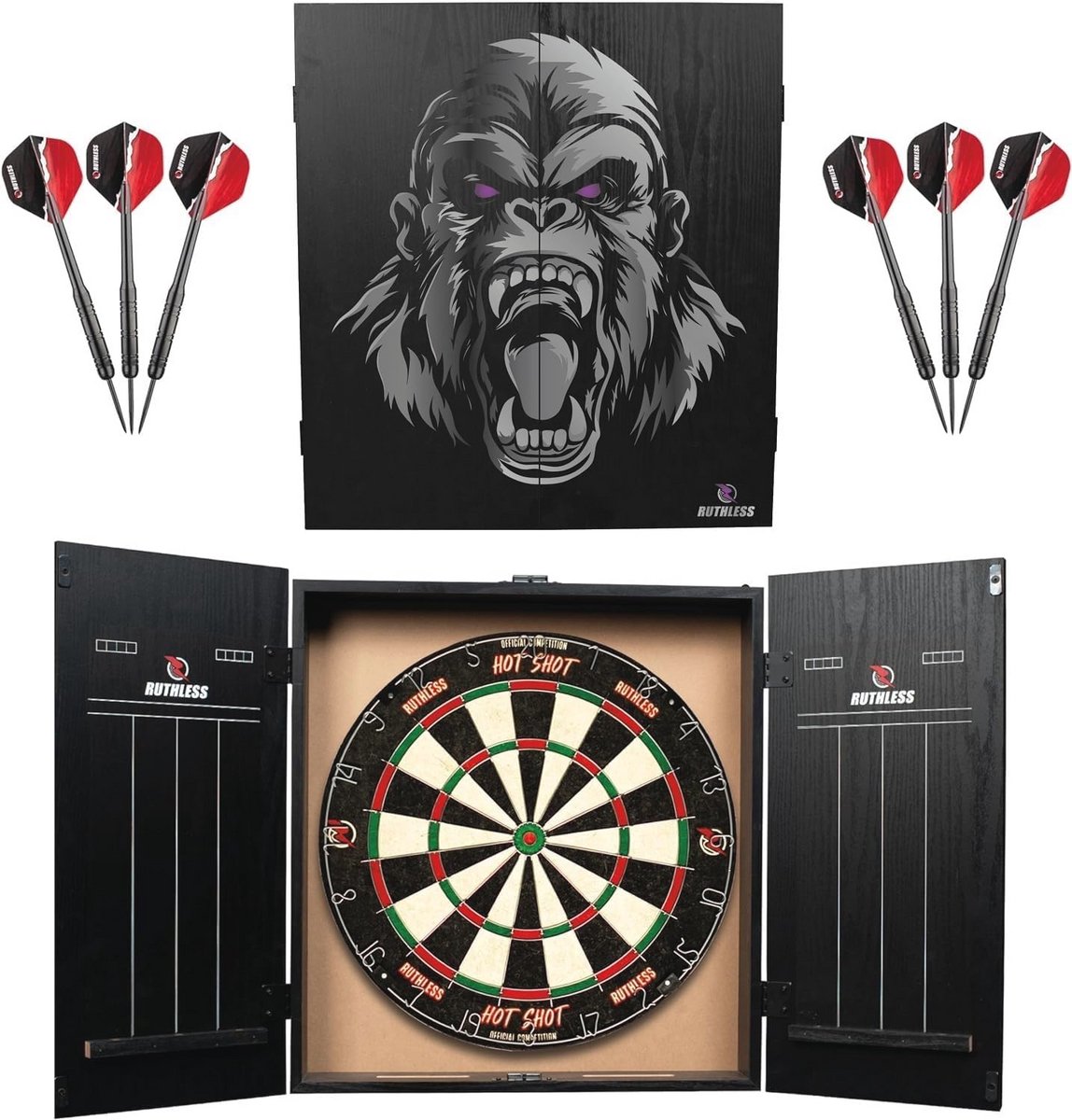Complete Dartset voor Thuis - Dartbord, Kast en 2 Dartsets