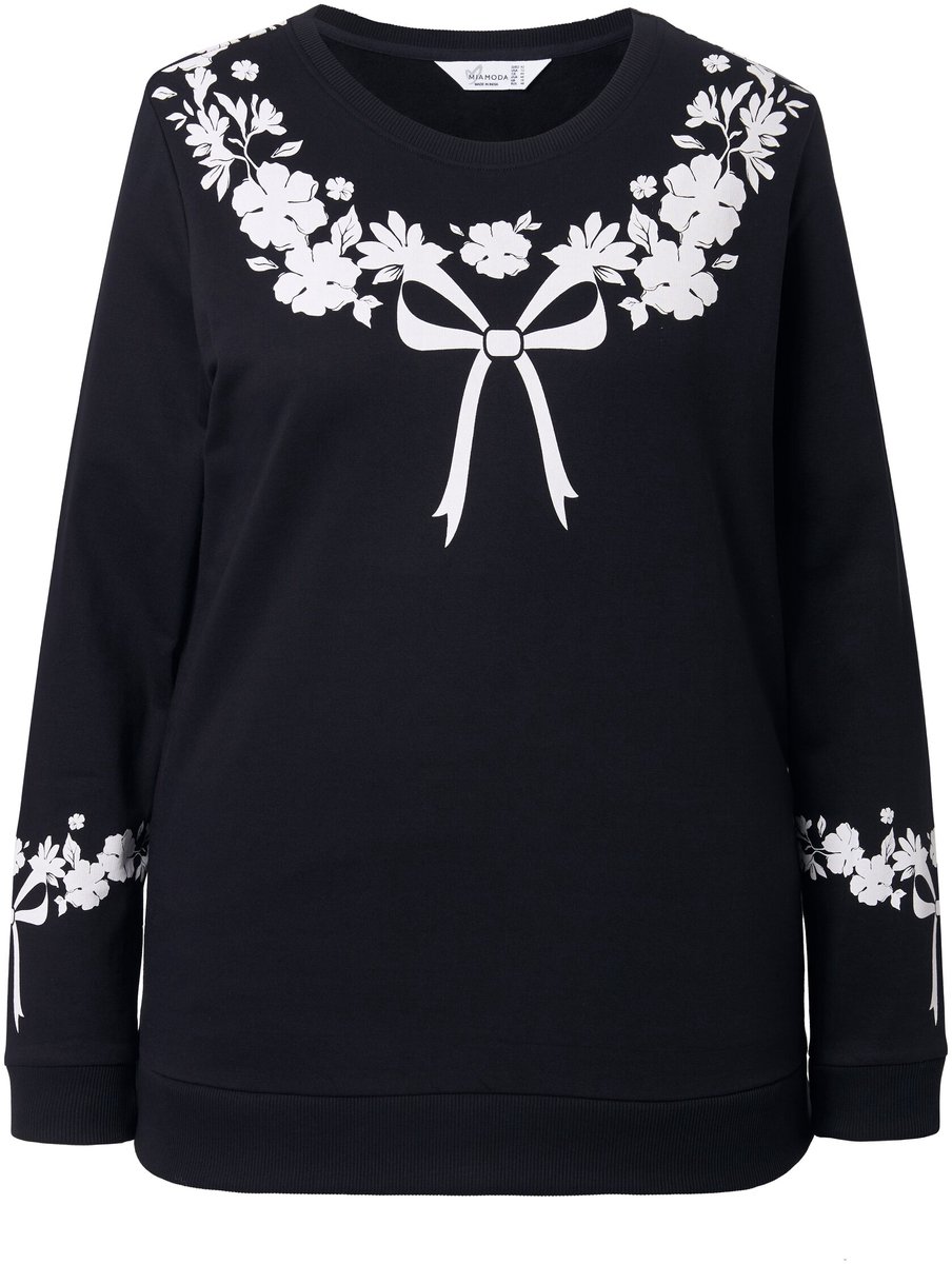 MIAMODA - Dames - Sweatshirt comfortabele pasvorm strikjespatroon - Zwart - Maat 56
