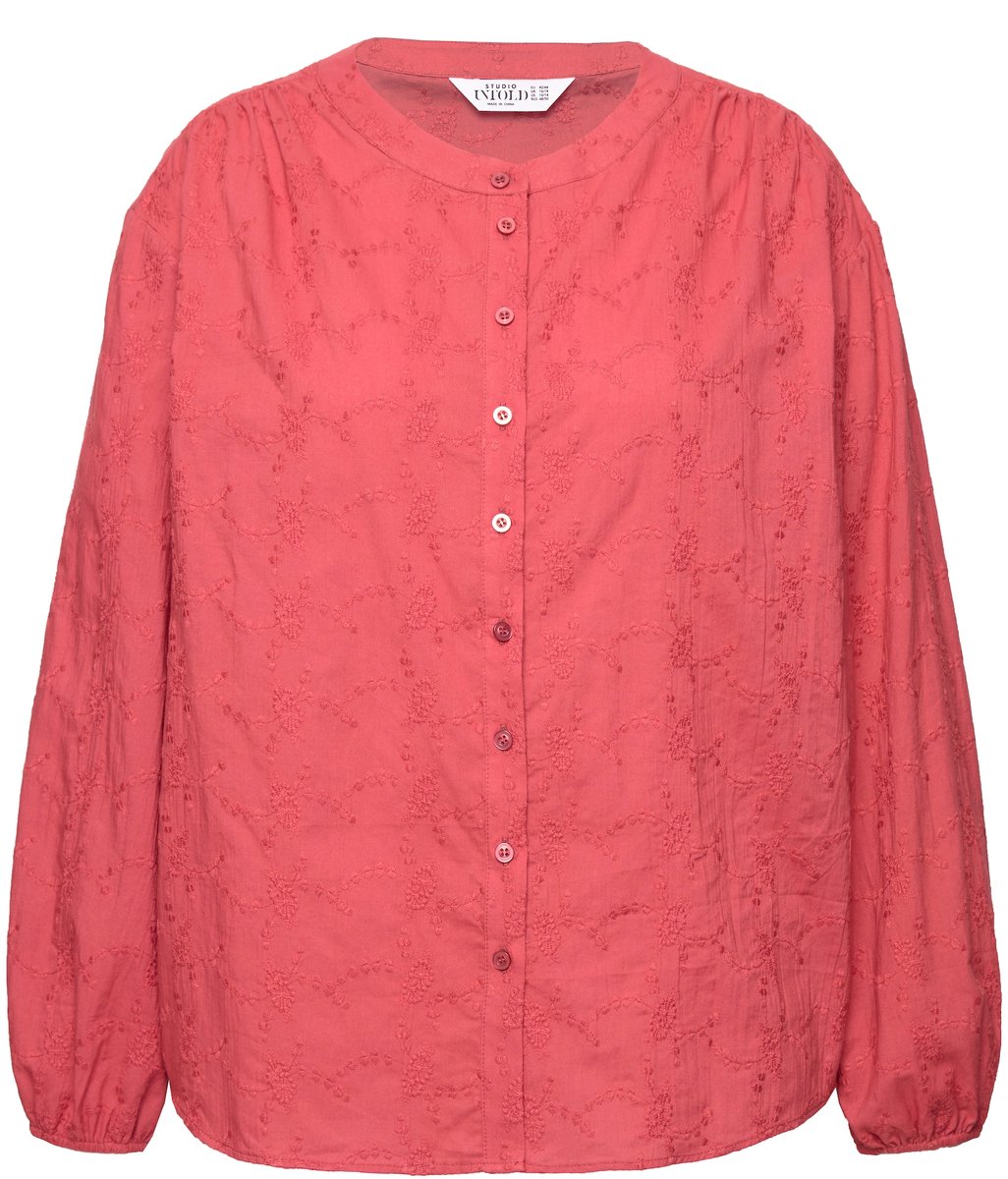 Studio Untold - Dames - Blouse oversized structuurstof lange ballonmouwen - Roodbruin - Maat 46+