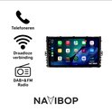 Autoradio Navibop avec icônes pour Téléphone, Connexion sans fil, Radio DAB+ & FM et affichage des applications.