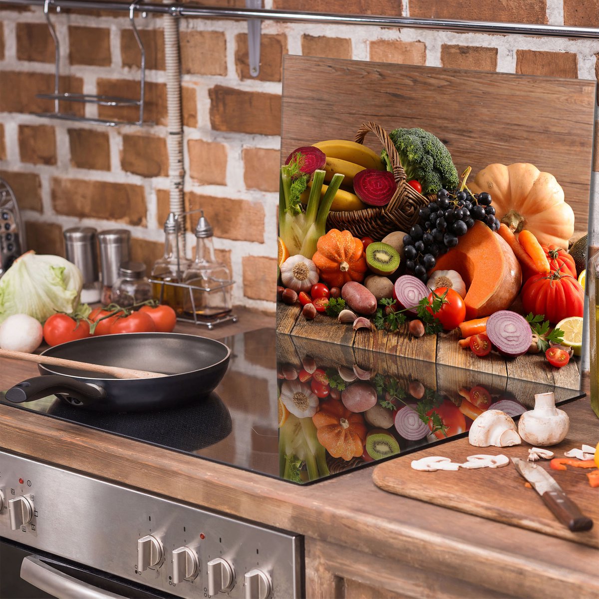 TMK - Afdekplaat Kookplaat - 60x52 cm - Kruiden & Specerijen - Gehard Glas - Inductie Beschermer