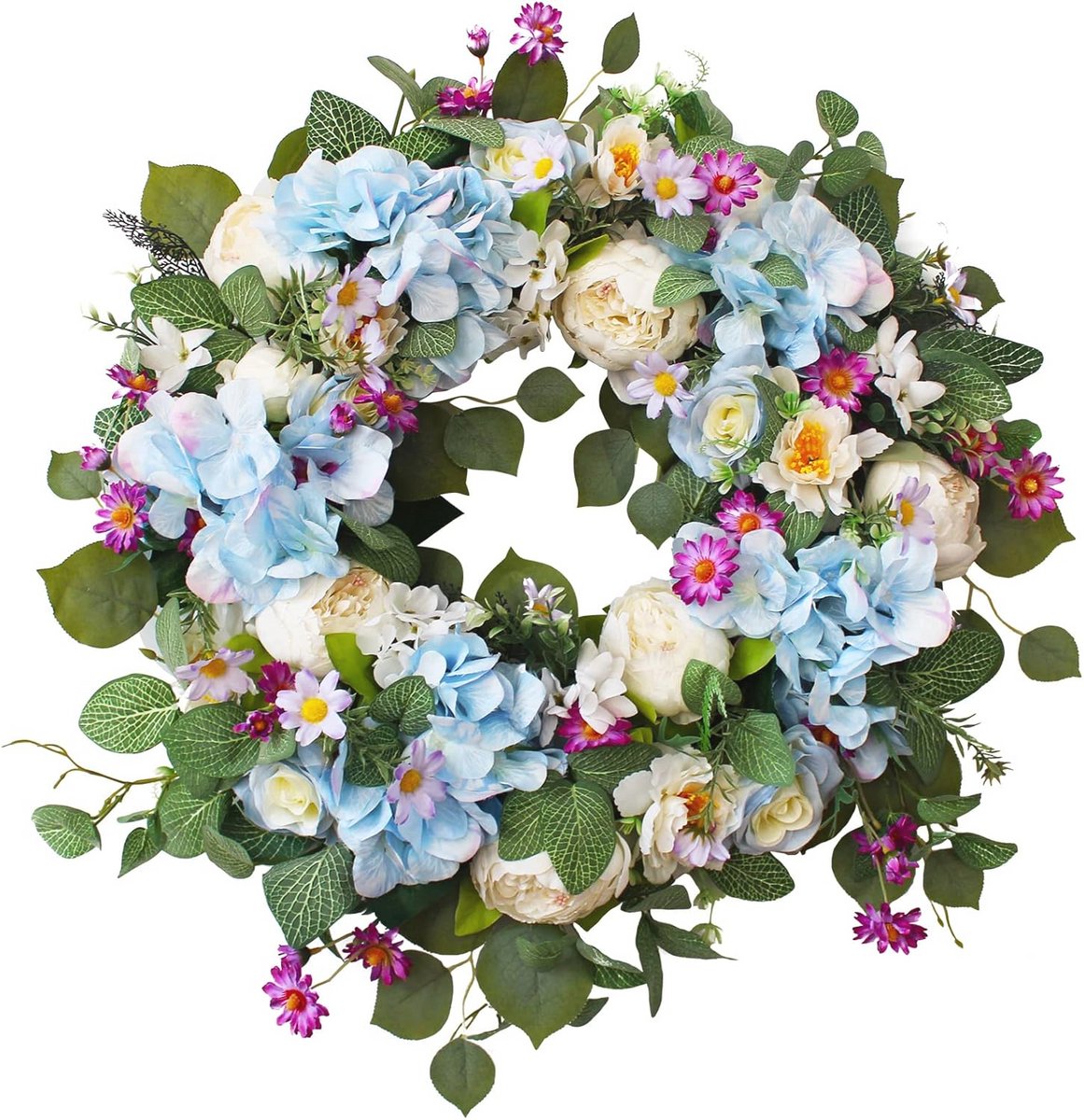 Lente Krans 61 cm voor Voordeur - Blauwe Hortensia Decoratie voor het Hele Seizoen
