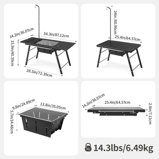 Draagbare IGT-tafel met Houtskoolgrill - Inklapbare Campingtafel voor Outdoor Grillen en Kamperen — afbeelding 5