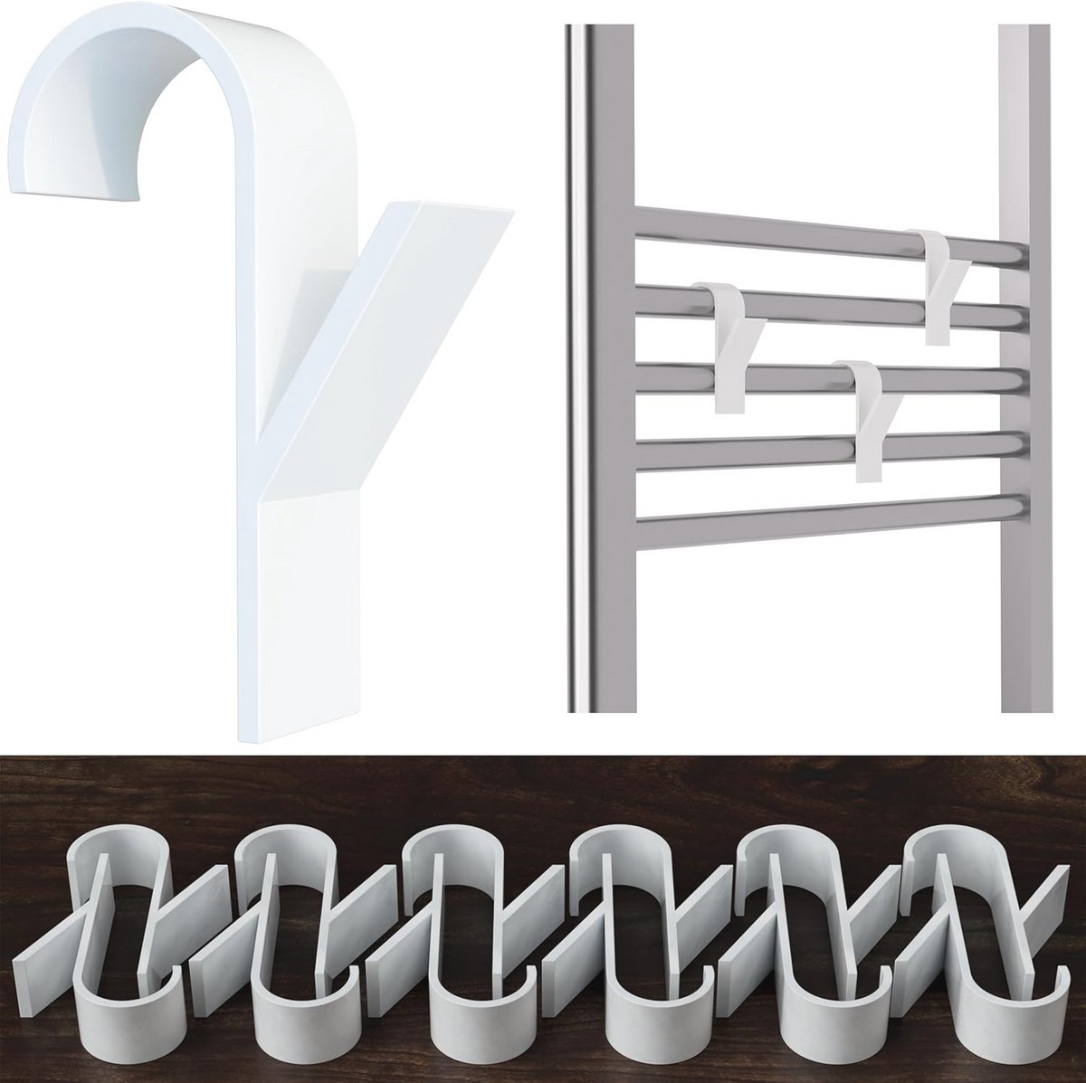 Witte Kunststof Radiator Haken – Set van 12 Voor Handdoeken en Badjassen