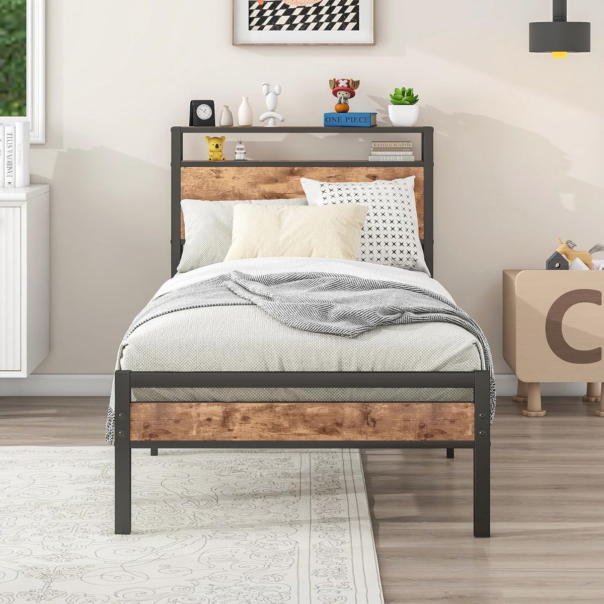 Metalen Bedframe 160 x 200 cm met USB Laadstation en Hoofdeinde - Modern Tweepersoonsbed voor Slaapkamer