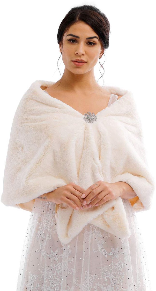 Women Bride Wedding Faux Fur Scarf Wrap Bridal Fur Scarf Fur Wraps and Scarves for Women, Ivory, One Size, ivory