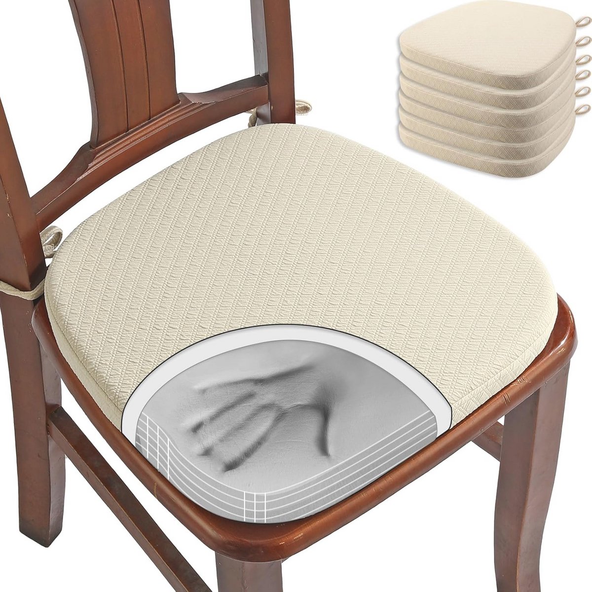 Luxe Traagschuim Stoelkussen Set van 6 - U-vorm - Comfortabel en Antislip - 40 cm - Beige