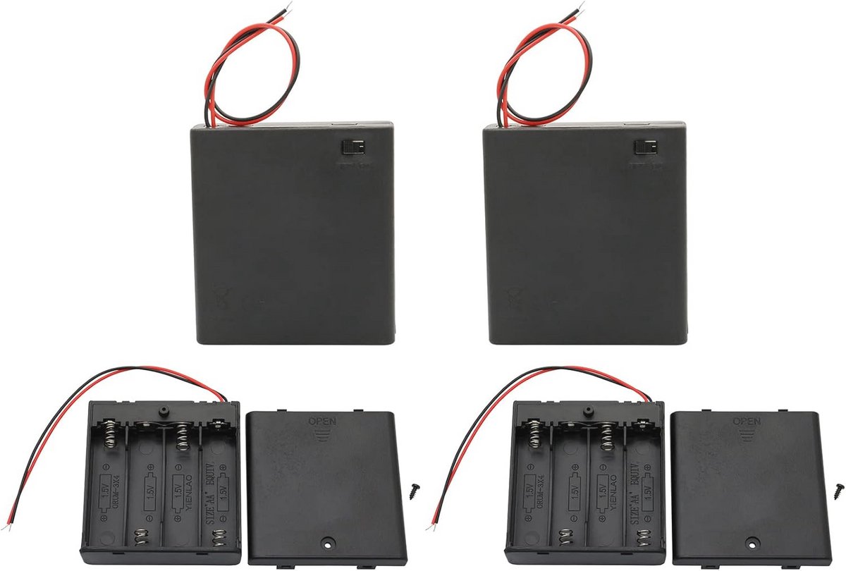 6V AA-batterijhouder met Draadkabels en AAN/UIT-schakelaar - 4 Stuks