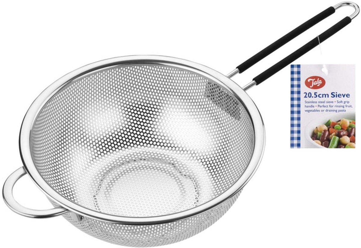 Tala – RVS Zeef met Soft Grip Handvat – Ø20 cm – Zilver/Zwart – Roestvrij Staal – Comfortabele Greep – Vaatwasserbestendig – Voor Bloem, Suiker, Pasta & Groenten