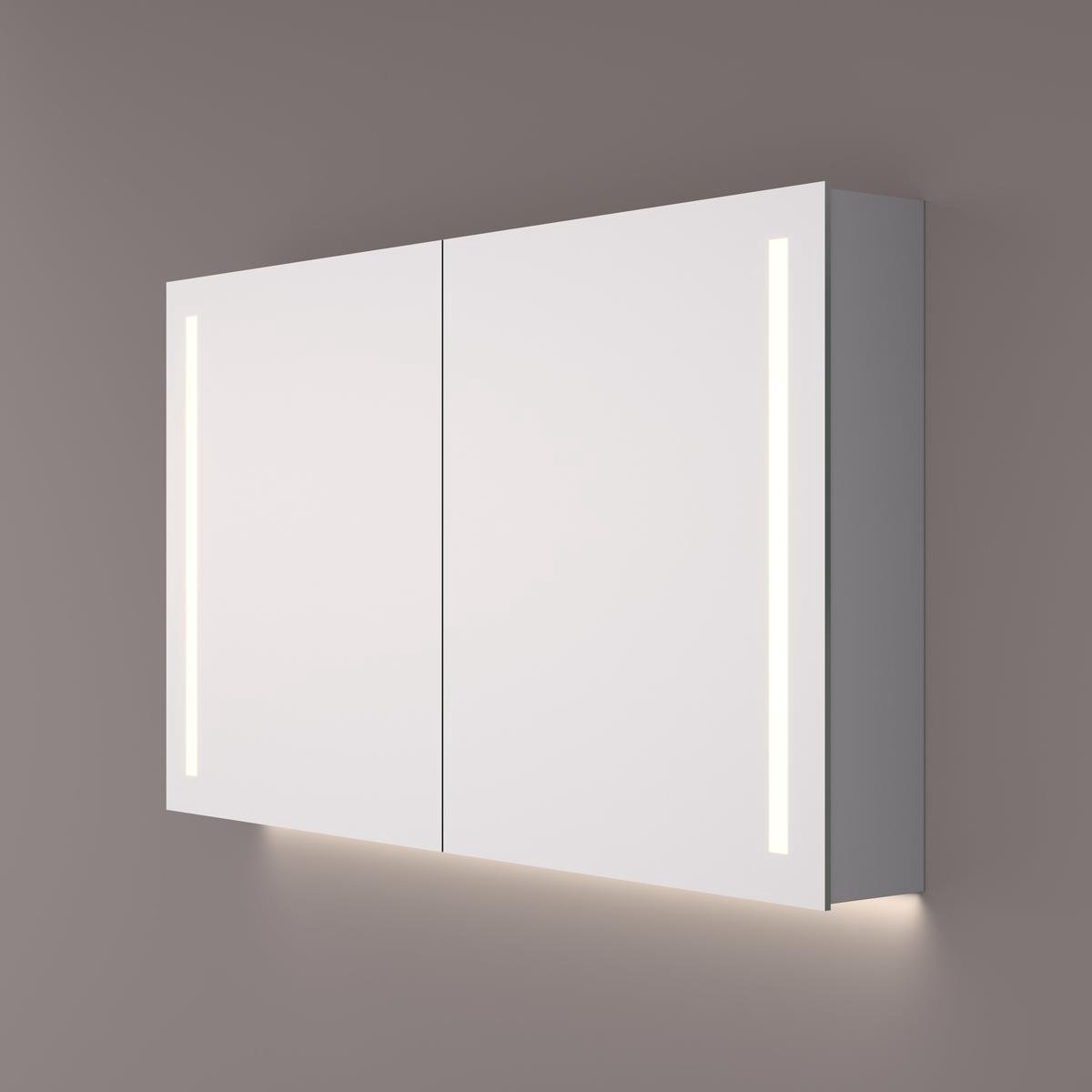 HIPP Design spiegelkast - Verticale LED Banen 100 x 70 x 14 cm - Spiegelverwarming - 2x Geaard Stopcontact - Verstelbare Glazen Planchetten