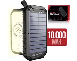 Tedroka® Zonne-Energie Powerbank - 3-in-1 Draagbare Oplader - USB-C & USB-Poorten - Draadloze Charger - Power Bank 10000 mah - Extern batterij met zaklamp voor kamperen