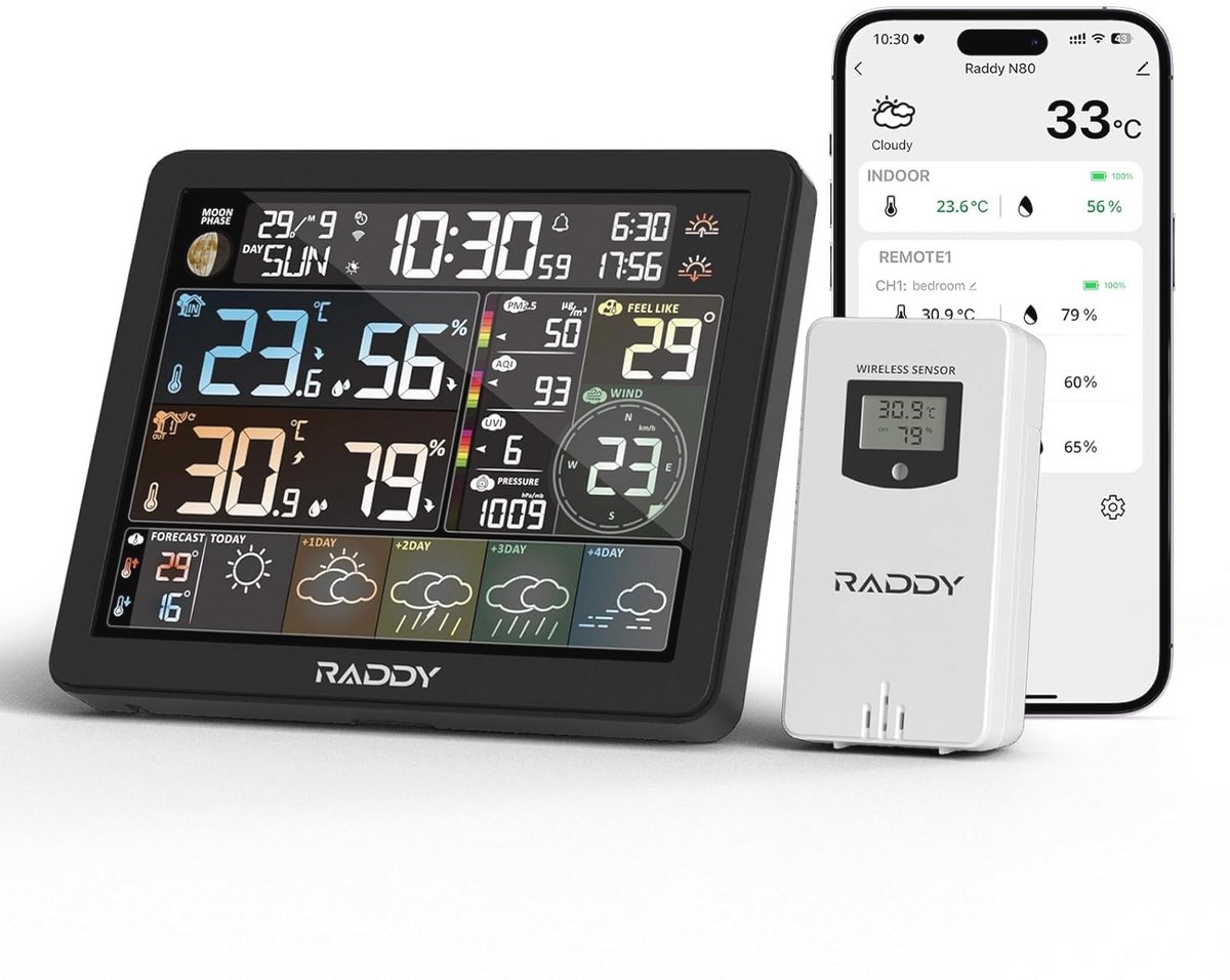Draadloos Weerstation met Buitensensor en 2,4 GHz WLAN