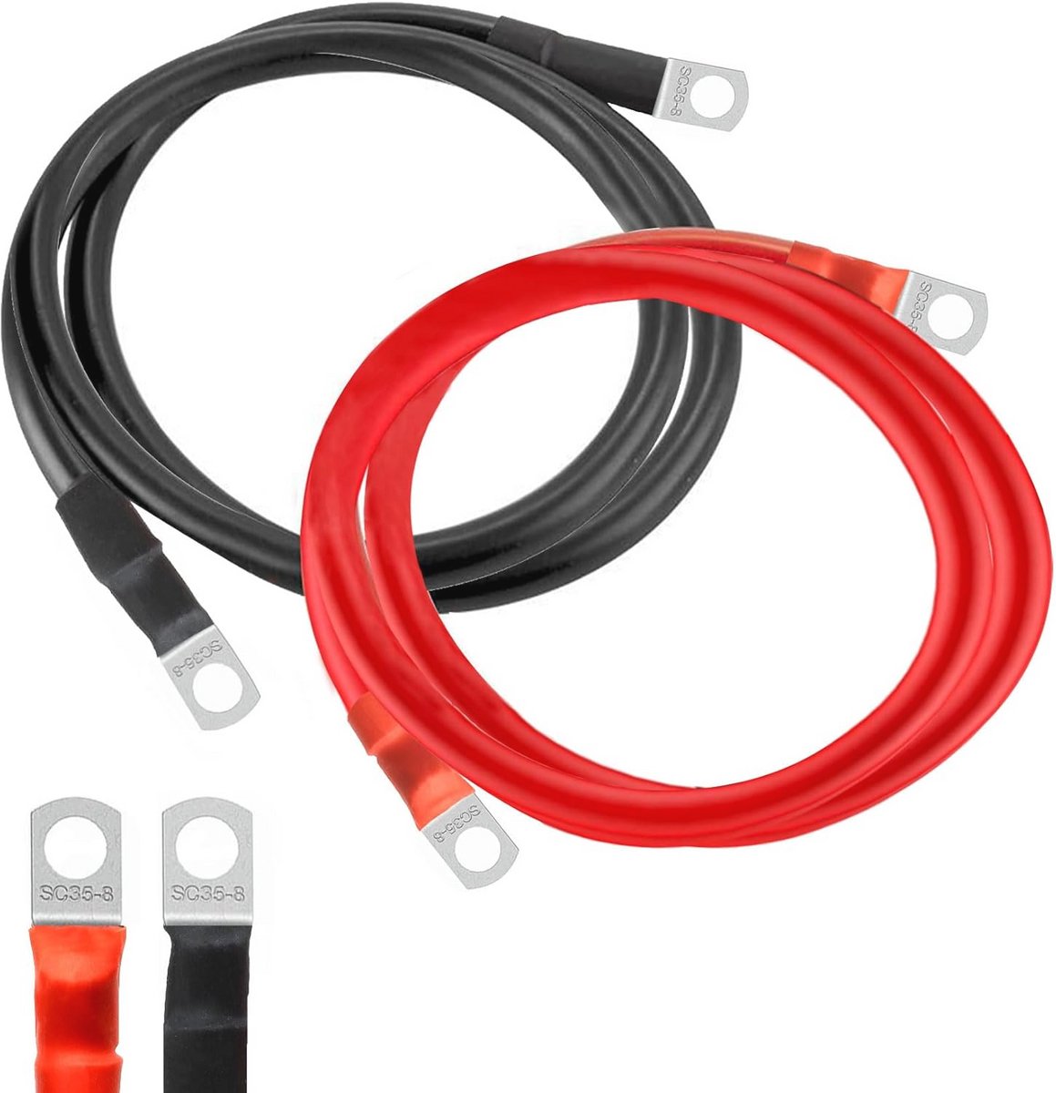 Accukabel 35 mm² met M8 ringklemmen - 100 cm, 12V voor Auto's en Motorfietsen