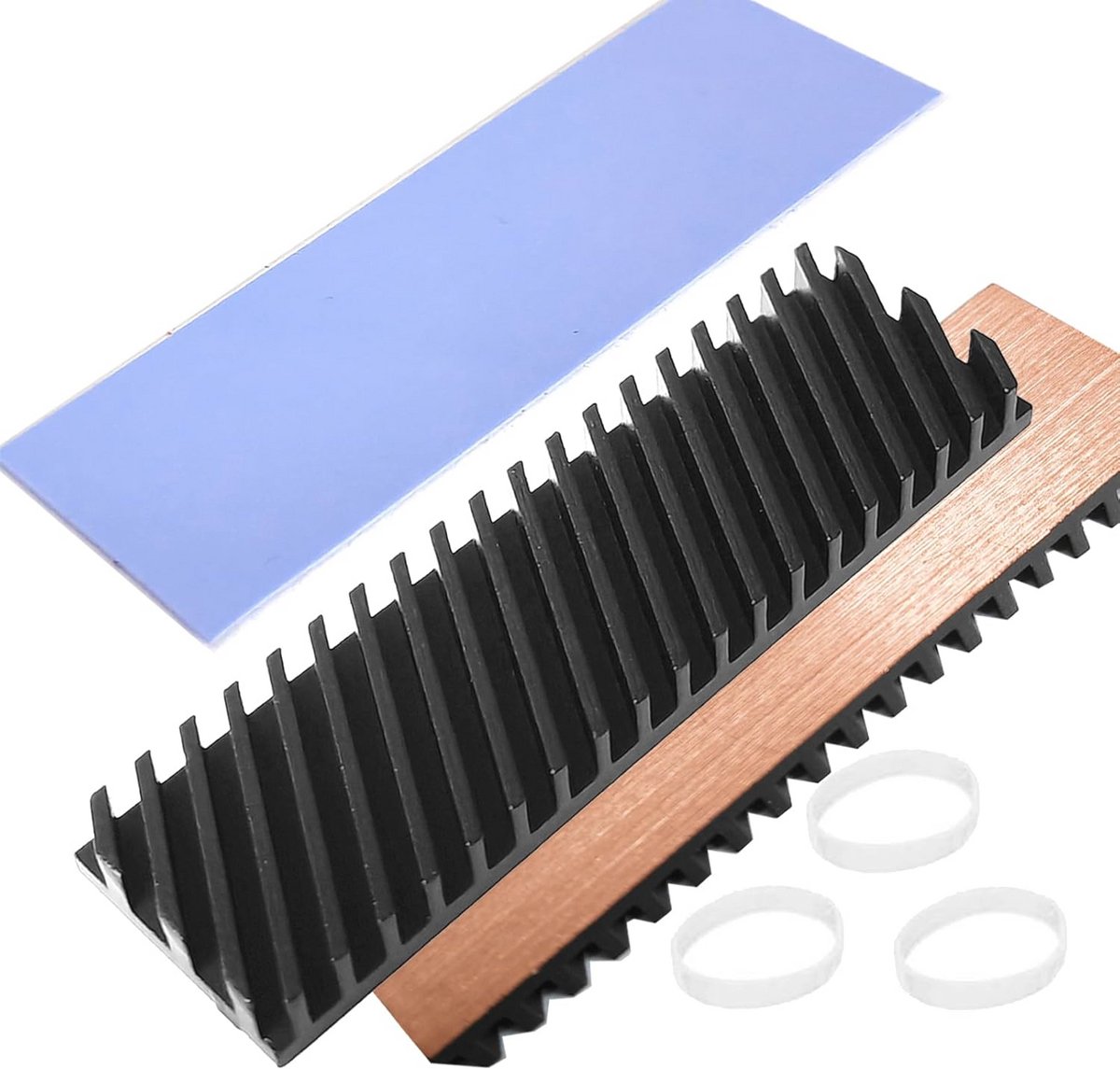 Koellichaam M.2 70 x 20 x 6 mm van koper met grafeencoating en siliconen thermopad voor NVME SSD's