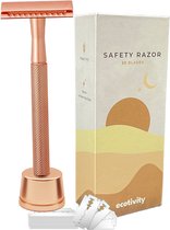 Ecotivity Safety Razor Scheermesjes Voor Vrouwen met 20 Double Edge Scheermesjes - Dubbelzijdig Klassiek Scheermes - Rosé Velvet - Scheermesjes Zero Waste - Scheermesjes Vrouw Veiligheidsscheermes