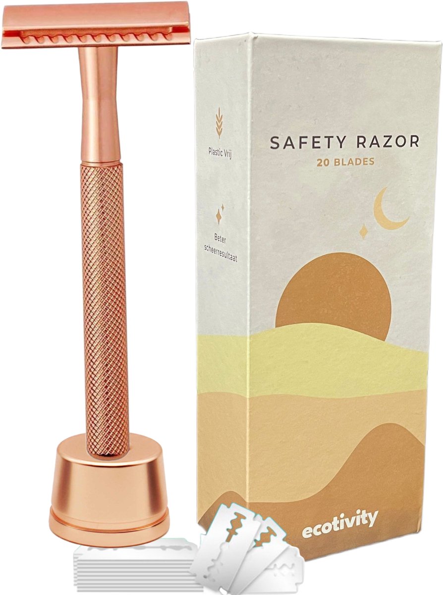 Ecotivity Safety Razor Scheermesjes Voor Vrouwen met 20 Double Edge Scheermesjes - Dubbelzijdig Klassiek Scheermes - Rosé Velvet - Scheermesjes Zero Waste - Scheermesjes Vrouw Veiligheidsscheermes