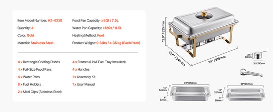 Chafing Dish - 4-Delig -Met Deksel - Buffet Set - Catering - Warmhoudset - Voor Feest, Kerst, Buffet, Verjaardag - RVS - Warmhoudschalen - Voedsel Verwamer - Au Bain Marie — afbeelding 5