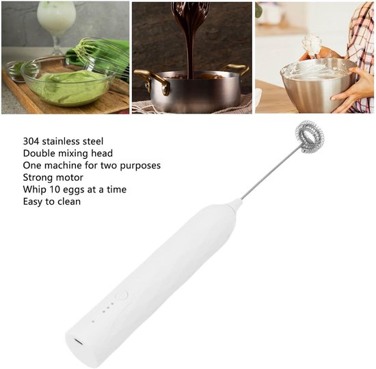 Drink Mixer - Kleine Huishoudelijke Eimixer - Mini Multifunctionele Blender - Handheld Elektrische Mixeur - Schuim Maker - Keuken Mixer (Wit) — afbeelding 3