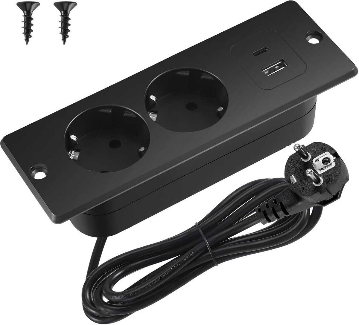 Inbouw Stopcontact Tafel met 2x Stopcontact, USB-A en USB-C (20W PD)