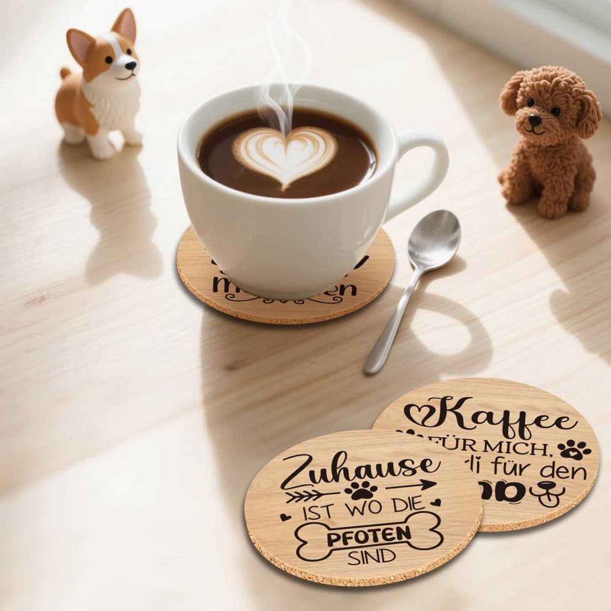 Set van 9 Houten Onderzetters Rond - Decoratief en Herbruikbaar Tafelbescherming