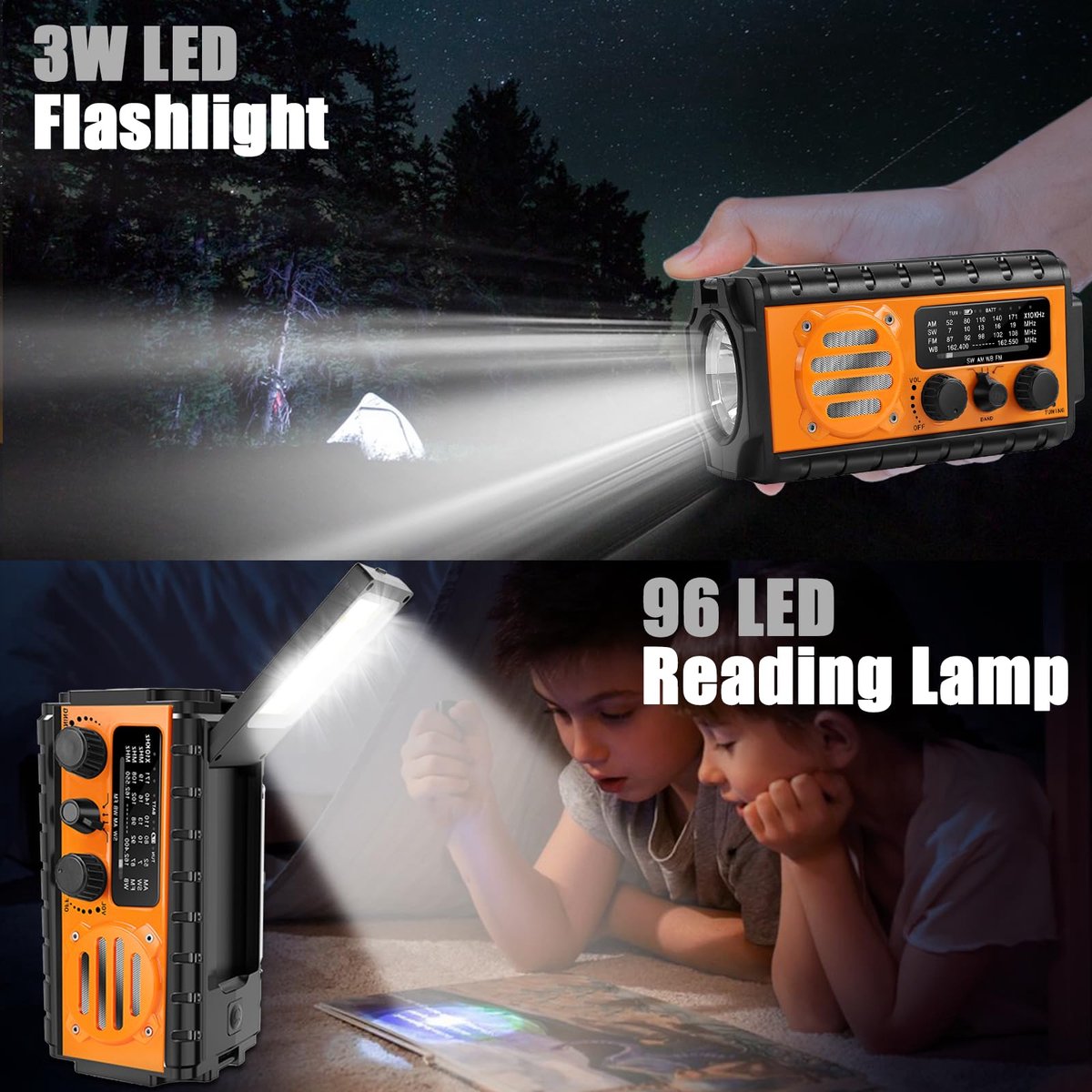 Noodradio met 20000mAh Powerbank - SW/NOAA/AM/FM weerradio, handbediende oplader met grote batterij, draagbaar, opladen van mobiele telefoon, SOS, zaklamp voor noodgevallen/thuis en outdoor – foto 5