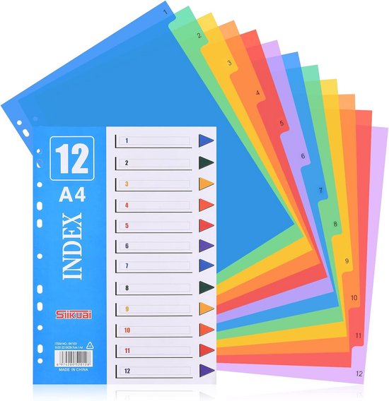 Intercalaires Classeur A4 12 Onglets GXGM - 2 Ensembles Multicolores - Perforations Multiples (2/3/4/11 Trous) - En PP Résistant Et Imperméable