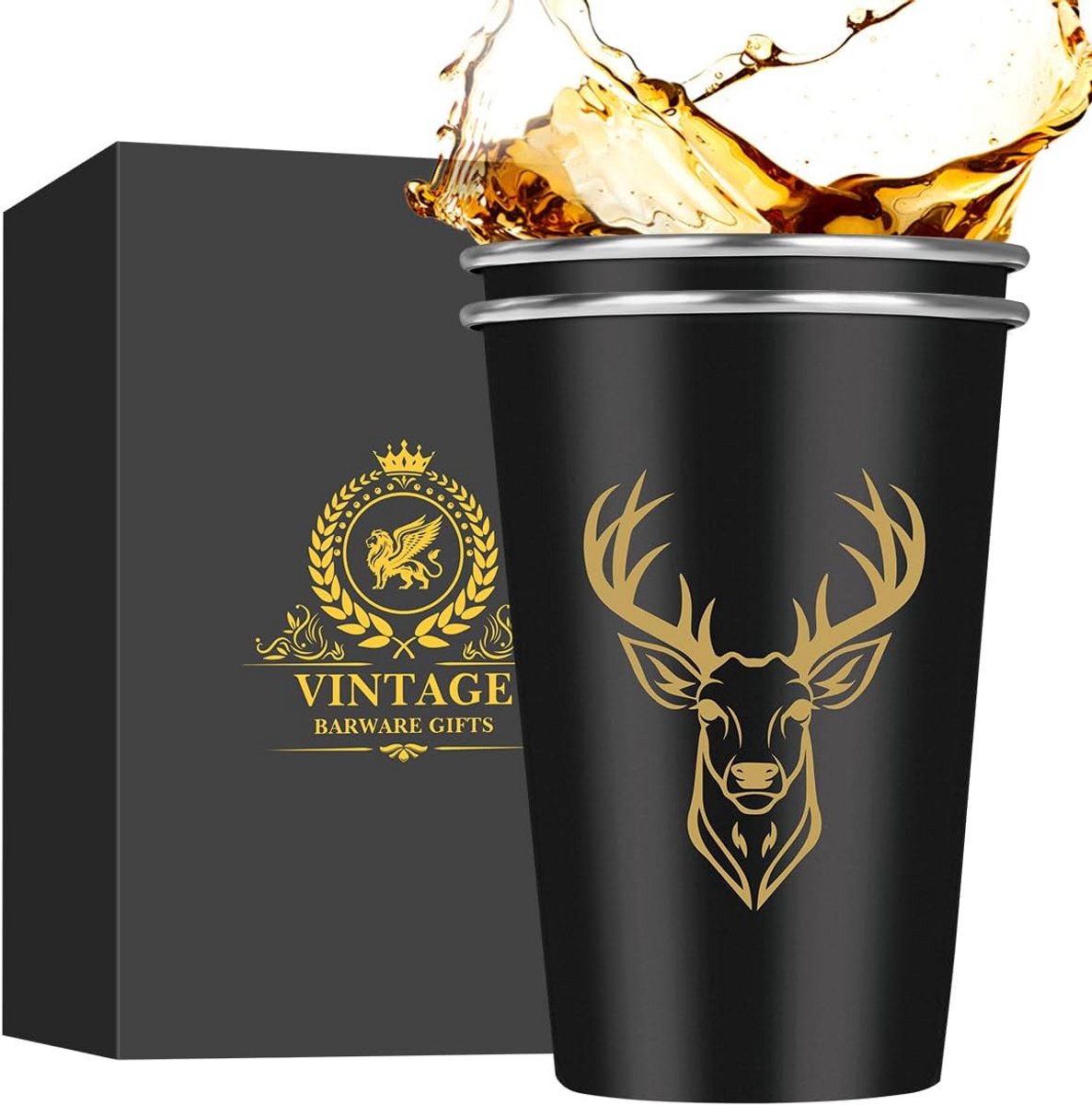 Set van 2 Bierglazen 0.5L met Hertenkop Gravure - Cadeau voor Jagers & Mannen
