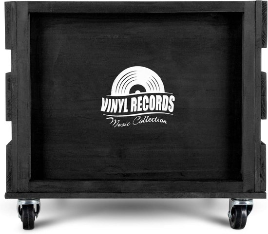 Lp Box Hout Houten Opbergkist voor LP's en Vinyl - Zwarte Platenbox met Zwenkwielen ...
