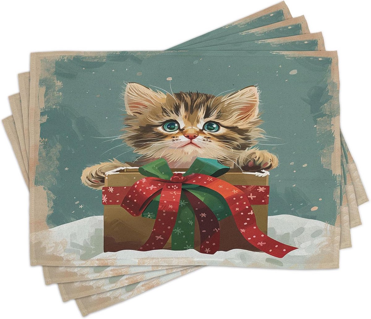Set van 4 Wasbare Tafelsets met Cartoon Kattenprint voor Keuken en Eettafel