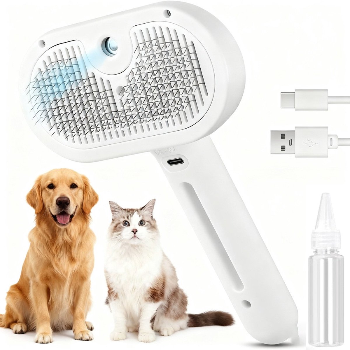 ANMI-Verzorgingsbenodigdheden voor katten en honden-3-in-1 stoomborstel voor katten en honden met lang en kort haar