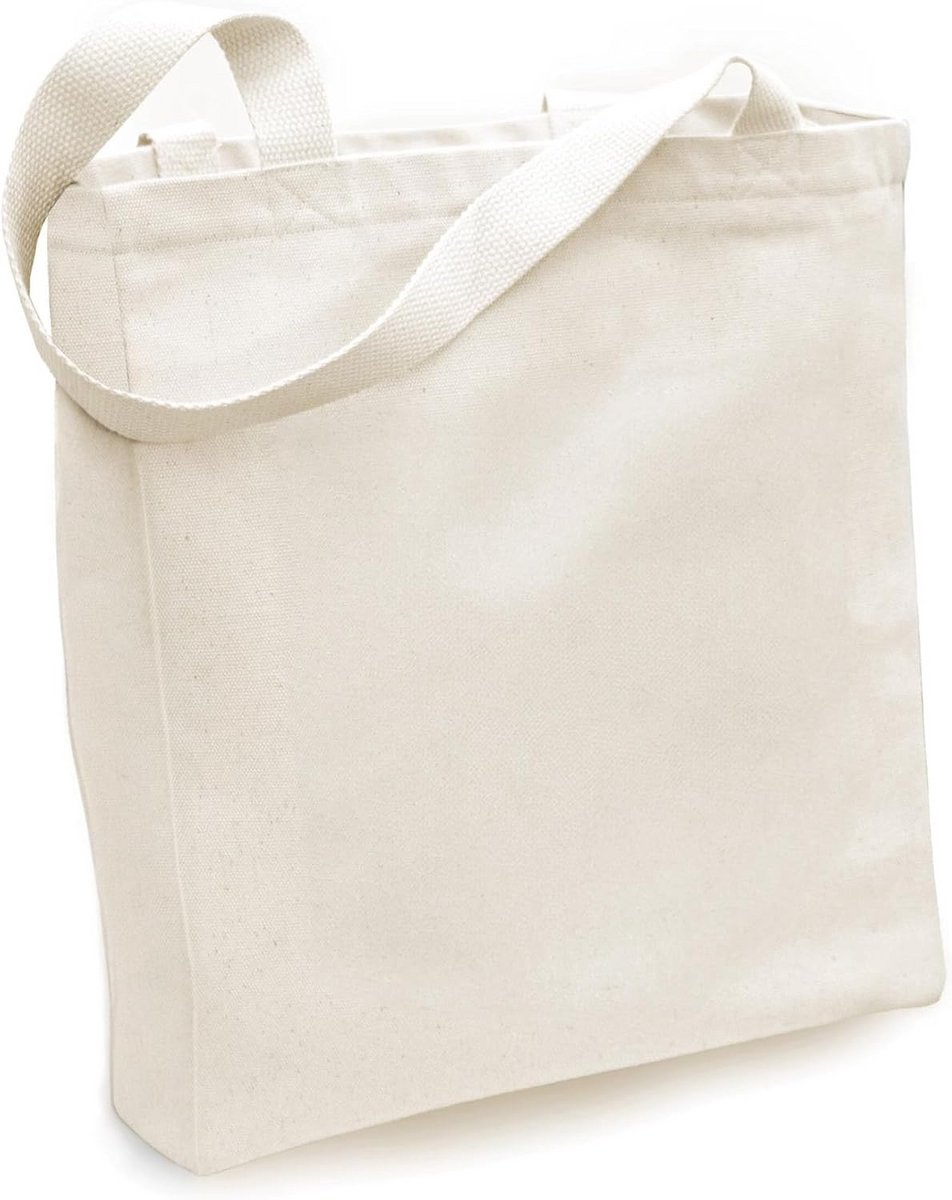 Stevige Katoenen Canvas Tote Bag met Ritssluiting en Binnenvak - Beige
