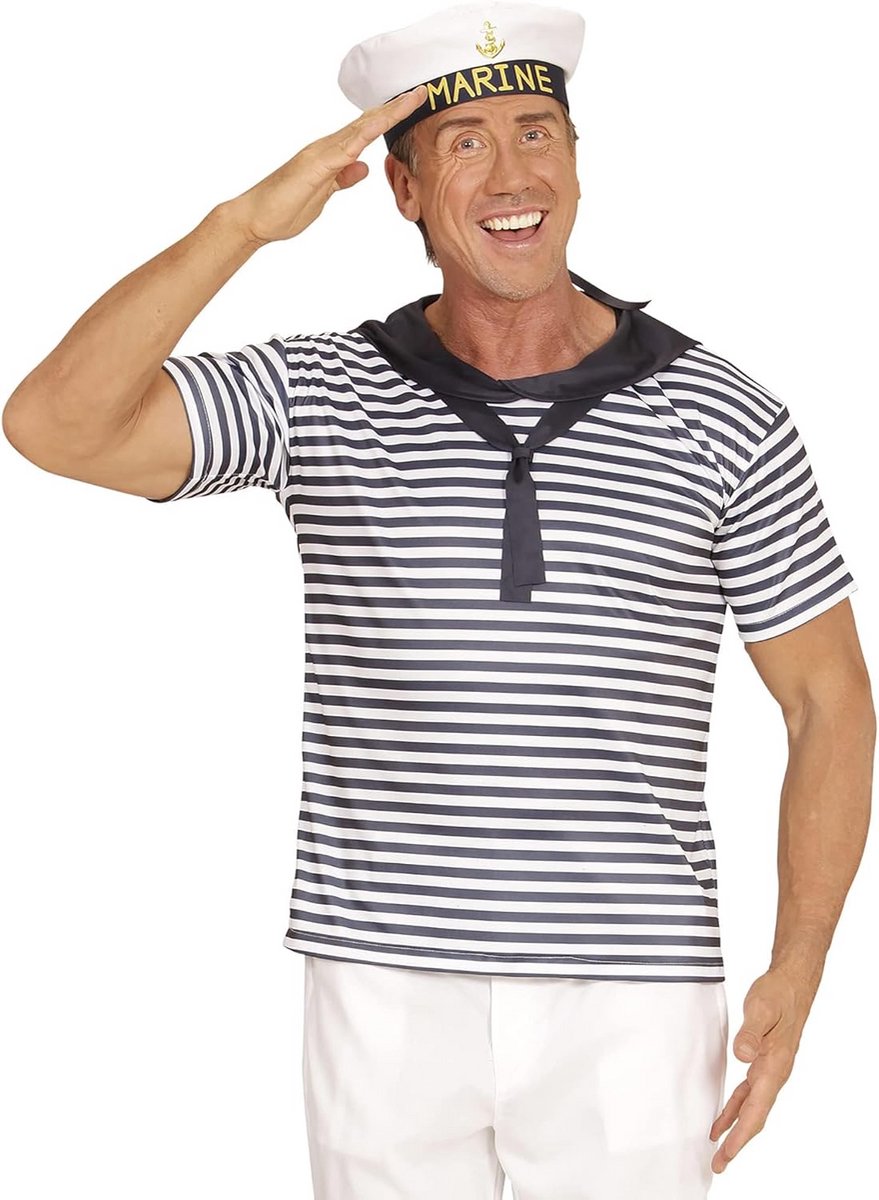 Matrozen Kostuum Set Blauw Wit Gestreept Shirt en Hoed