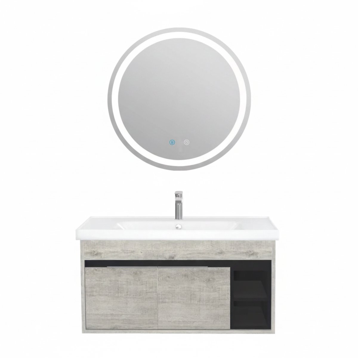 Aachen Badkamermeubel Set 100 cm Lissabon – Met LED Spiegel, Softclose Semi-Handgreep, 2 Deuren, Keramische Wastafel Neden bu başlık?